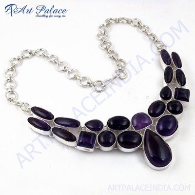 Precious Antique German Silver Necklace With Amethyst