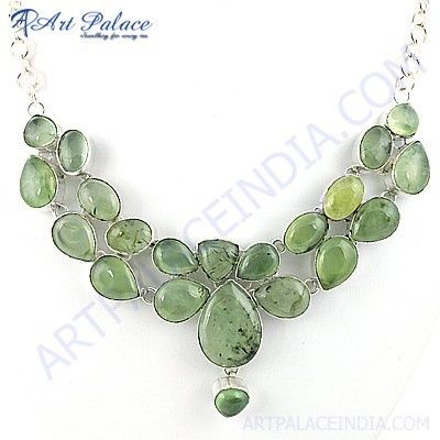 Cool Gemstone German Silver Necklace With Prenite