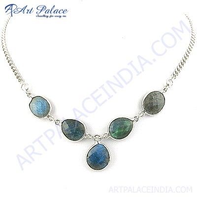 Valuable Labradorite Gemstone German Silver Necklace