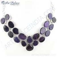 Precious Amethyst Gemstone German Silver Necklace - 41 Cm, Fancy & Heart Stone Shape | Women's Occasional & Casual Jewelry
