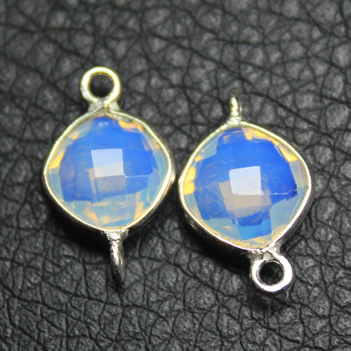 16mm Pair - .925 Sterling Silver Opalite Square Checker Connectors, Handmade Durable Jewelry Components