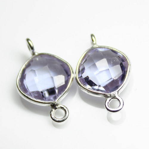 15mm Pair - .925 Sterling Silver Color Change Quartz Square Checker, Handmade Connector, Durable Design