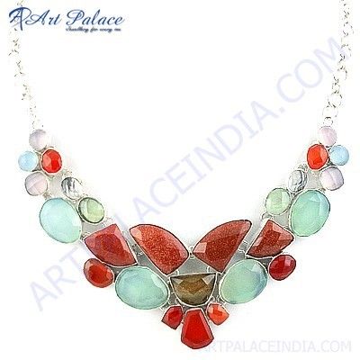 Exclusive Multi Stone German Silver Necklace Jewelry