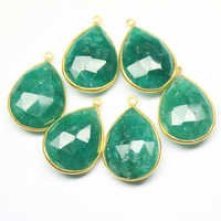 2 pc - 24mm - Natural Green Emerald Faceted Pear 925 Sterling Silver Gold  Connector