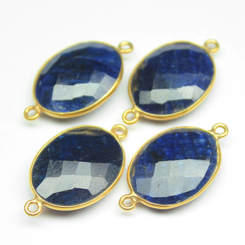 2 pc PAIR -22mm - Natural Blue Sapphire Oval 925 Sterling Silver Gold Vermeil Bezel Connector