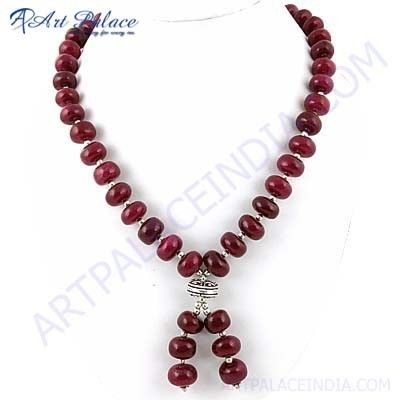 Indian Touch Dyed Ruby Gemstone German Silver Necklace Jewelry