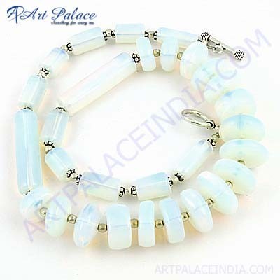 Newest Synthetic Opal Gemstone German Silver Necklace  