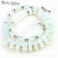 Newest Synthetic Opal Gemstone German Silver Necklace - 45 Cm, Button & Pipe Shape | Women, Occasional & Casual