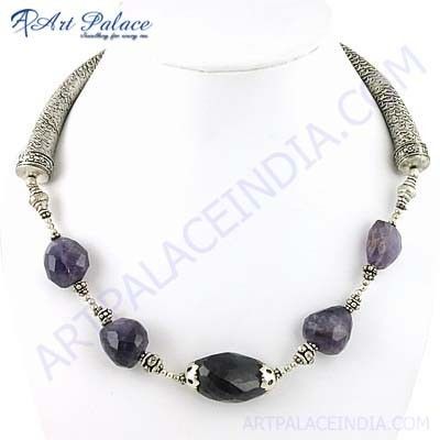 Traditional Designer Amethyst Gemstone Silver Necklace Jewelry