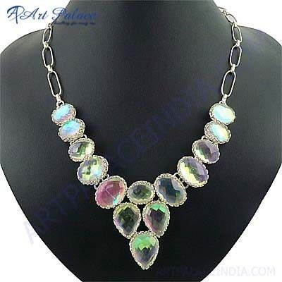 Fashion Accessories Drusy Glass Gemstone German Silver Necklace