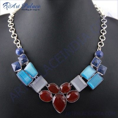 Elegant Multi Stone German Silver Necklace