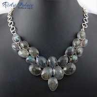 Valuable Labradorite Gemstone German Silver Necklace