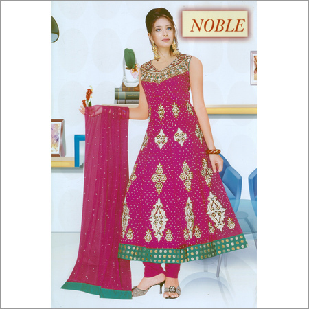 Embroidered Long Ladies Suits - Premium Yarns, Pink, Anarkali Style | Sophisticated Embroidery, Elegant Design, Colorfast