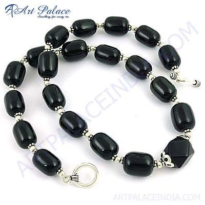 Trendy Black Onyx Gemstone German Silver Necklace