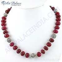 Unique Style Dyed Ruby Gemstone German Silver Necklace
