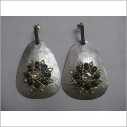 Gold Jadau Silver Earring