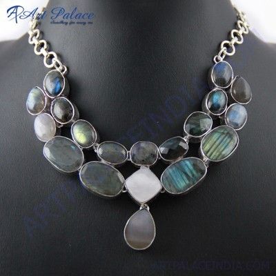 Wholesale Handmade Labradorite & Pearl Gemstone German Silver Necklace