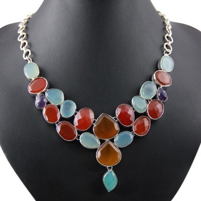Hot! Dazzling German Silver Necklace With Multi Stone