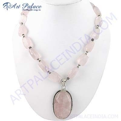 Glamours Rose Quartz Gemstone German Silver Necklace