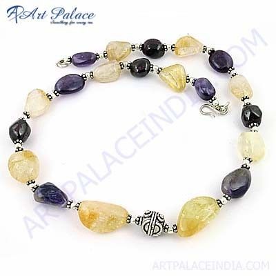 Picture Perfect Clear Amethyst & Citrine Gemstone German Silver Necklace