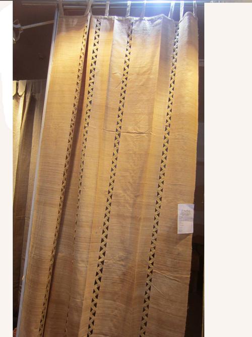 Tussar Silk Curtain - 100% Handwoven, 110x290 cm , Cream Plain Dyed Stripe Design