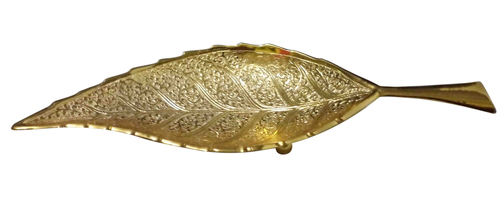Leave Design Tray - Brass, 12x5 Inches, Polished Gold | Leaf Style, Elegant Durable Tray, Unique Shape, Perfect Gifting