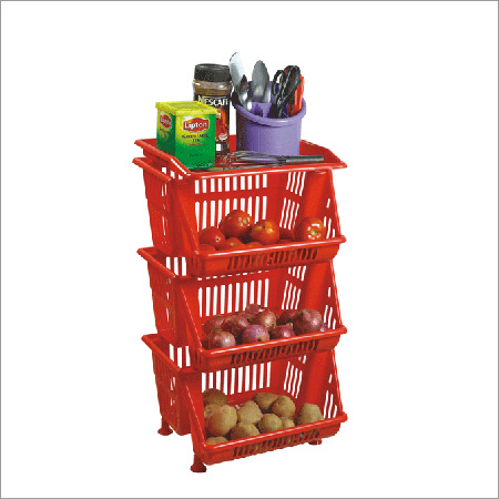 Spacio - Plastic, 3-tier, Red | Space Saving, Easy Stacking, Durable Design, Lightweight Storage Rack