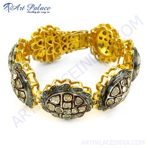 Polki Diamond Silver Bracelet Victorian Jewelry Diamond Clarity: I1