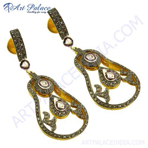 Natural Traditional Gold Plated Silver Diamond Earrings