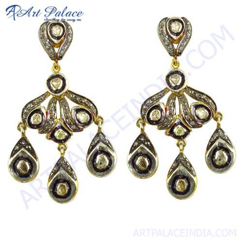 Unique Designer Gold Plated Silver Diamond Earrings Jewelry