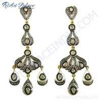 Festival Deisgner Jewelry, Gold Plated Silver Diamond Victorian Earrings