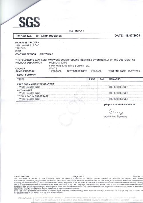 Mobilon Tape Test Report