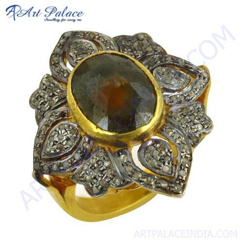Victorian Gold Plated Silver Diamond Bridal Wear Designer Jewelry Ring