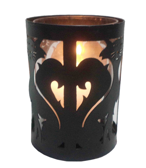 Designer Hurricane - Metal, 4 Inch Height, 3 Inch Diameter, Black | Powder Coated, Intricate Cutouts, Elegant Design