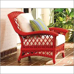 Chair - Indian Cane and Rattan, Red, 2-Piece Cushions | Vintage Style, Glossy Finish, Comfortable Seating