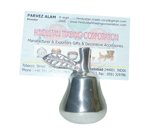 Designer Place Card Holder - Metal Alloy 2x1x3 inches, Silver Polish, Pear Shape, Gift Box