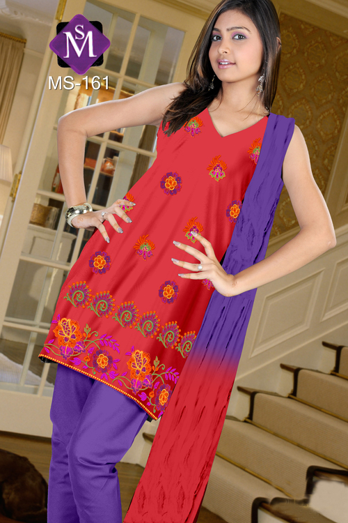 Salwar Kameez 161 - Cotton, Multiple Sizes, Red | Hand Embroidered, Sleeveless, Stylish Design, Perfect Fit, Colorfast