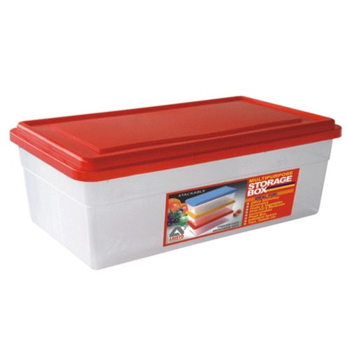 Storage Box - Plastic 30.5cm x 16.5cm x 10.2cm, Red | Secure Stackable Container with Attached Lid