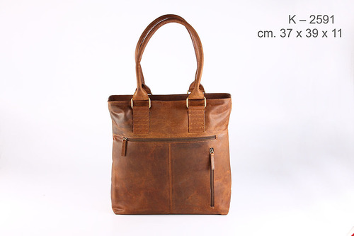 Ladies Leather Bag - Genuine Leather, 37x30x11 cm, Brown | Zip Closure, Multiple Pockets, Stylish Design, Comfortable Carry