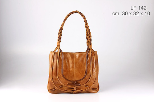 Ladies Leather Bag - Genuine Leather, 30x32x10 cm, Brown | Zip Closure, Multiple Pockets, Spacious Interior, Stylish Design