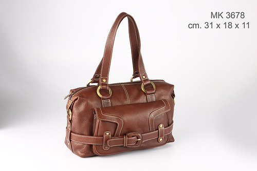 Ladies Leather Bag - Genuine Leather, 31x18x12 cm, Brown | Zipper Closure, Stylish Design, Multiple Compartments