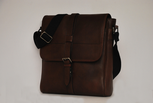Gents Leather Bag - Genuine Leather, 10x8x3 inches, Brown | Durable Leather, Stylish Design, Secure Buckle Closure, Adjustable Strap