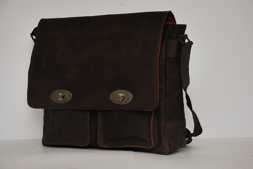 Gents Leather Bag - Genuine Leather, 10x8x4 inches, Brown | Magnetic Clasp, Multiple Pockets, Shoulder Strap, Stylish Design