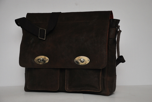 Gents Leather Bag - Genuine Leather, 10x8x3 Inches, Brown | Durable Leather, Stylish Design, Secure Zipper & Buckle Closure, Multiple Pockets, Convenient Carry