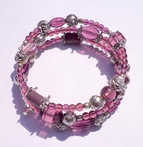 Fashion Bracelet - Glass Beads, Adjustable Length, Pink | Stylish, Durable, Comfortable Wrap-Around Design