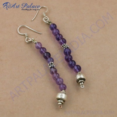 Rady to Wear Amethyst Gemstone Silver Beaded Earrings