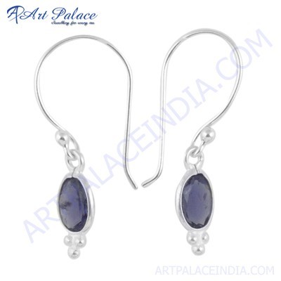 Cute Iolite Gemstone Silver Beaded Earrings