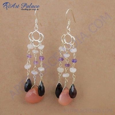 Hot!!! Luxury Multi Gemstone Beaded Silver Earrings