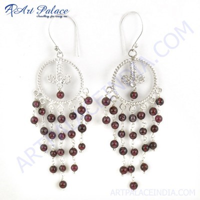 Truly Designer Garnet Gemstone Beaded Silver Earrings
