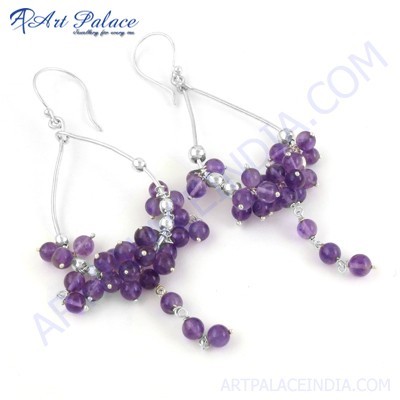 Costume Jewelry, Amethyst Gemstone Beaded Earrings